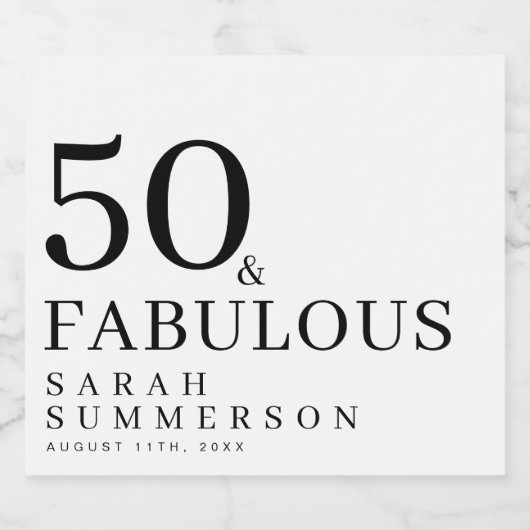Modern Fifty and Fabulous Bold 50th Birthday Party Sparkling Wijnetiket (Enkel label)