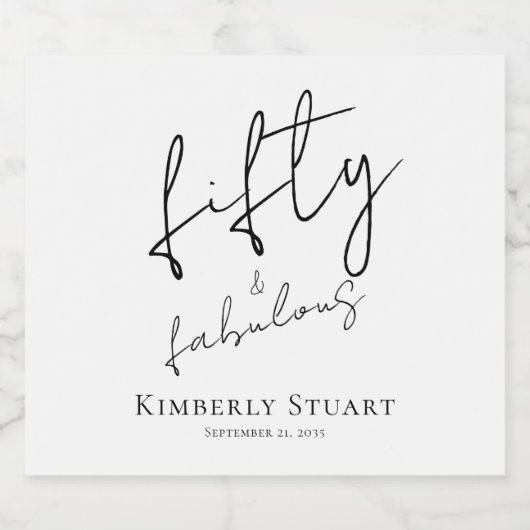 Modern Fifty and Fabulous Bold 50th Birthday Party Sparkling Wijnetiket (Enkel label)