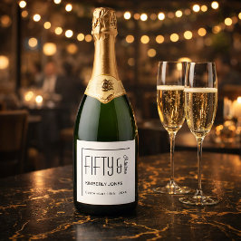 Modern Fifty and Fabulous Bold 50th Birthday Party Sparkling Wijnetiket