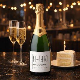 Modern Fifty and Fabulous Bold 50th Birthday Party Sparkling Wijnetiket