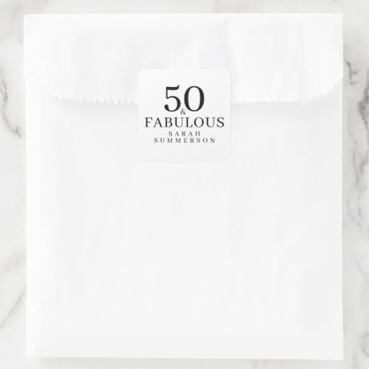 Modern Fifty and Fabulous Bold 50th Birthday Party Vierkante Sticker (Tas)