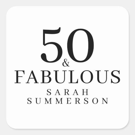 Modern Fifty and Fabulous Bold 50th Birthday Party Vierkante Sticker (Voorkant)