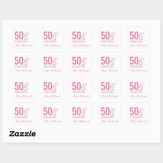 Modern Fifty and Fabulous Bold 50th Birthday Party Vierkante Sticker (Vel)
