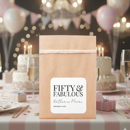 Modern Fifty and Fabulous Bold 50th Birthday Party Vierkante Sticker