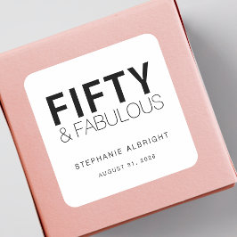 Modern Fifty and Fabulous Bold 50th Birthday Party Vierkante Sticker