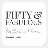 Modern Fifty and Fabulous Bold 50th Birthday Party Vierkante Sticker (Voorkant)