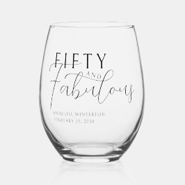 Modern Fifty and Fabulous Bold 50th Birthday Party Wijnglas Zonder Voet