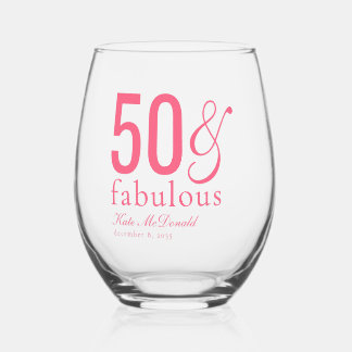 Modern Fifty and Fabulous Bold 50th Birthday Party Wijnglas Zonder Voet