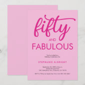 Modern Fifty and Fabulous Pink 50th Birthday Party Kaart (Voorkant / Achterkant)