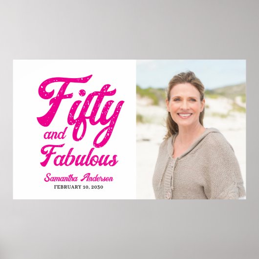 Modern Fifty and Fabulous Pink 50th Birthday Party Poster (Voorkant)