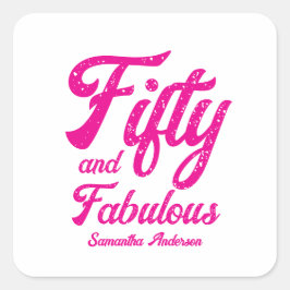 Modern Fifty and Fabulous Pink 50th Birthday Party Vierkante Sticker