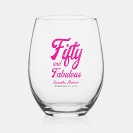 Modern Fifty and Fabulous Pink 50th Birthday Party Wijnglas Zonder Voet