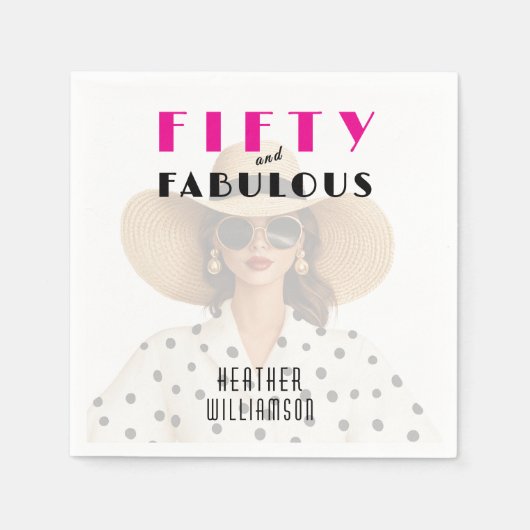 Modern Fifty and Fabulous Pink Black Servet (Voorkant)