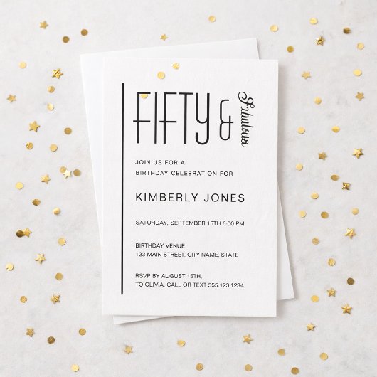 Modern Fifty & Fabulous Bold 50th Birthday Party Kaart