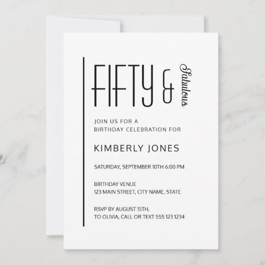 Modern Fifty & Fabulous Bold 50th Birthday Party Kaart (Voorkant)