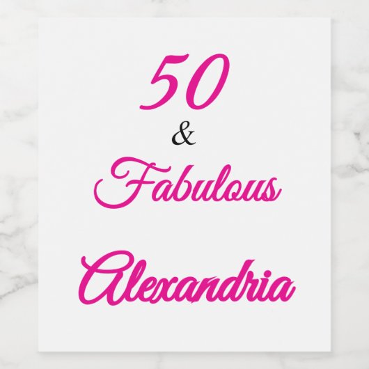 Modern Fifty & Fabulous Bold Pink Script Birthday  Wijn Etiket (Enkel label)
