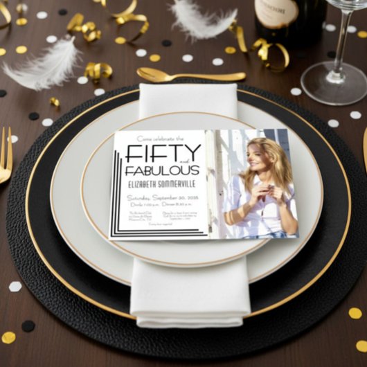 Modern Fifty & Fabulous Photo 50th Birthday Party Kaart