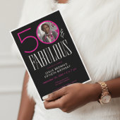 Modern Fifty Fabulous Pink White Photo Birthday Kaart