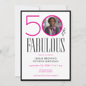 Modern Fifty Fabulous Pink White Photo Birthday Kaart (Voorkant)