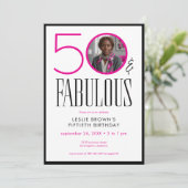 Modern Fifty Fabulous Pink White Photo Birthday Kaart (Staand voorkant)
