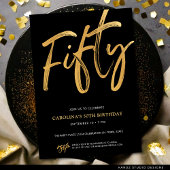 Modern Fifty Script Gold Black 50th Birthday Kaart