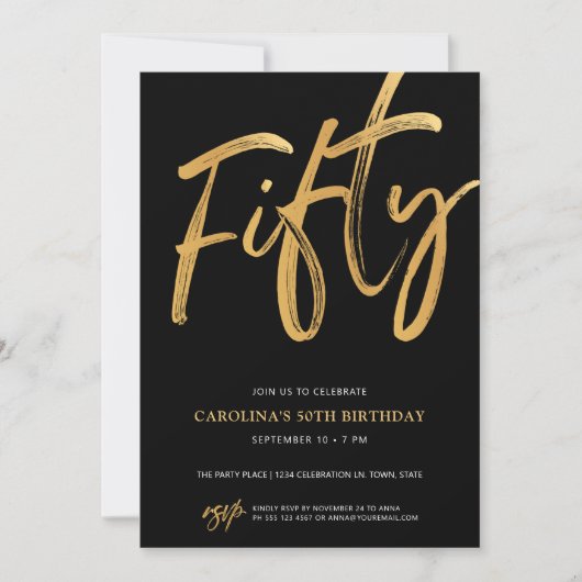 Modern Fifty Script Gold Black 50th Birthday Kaart (Voorkant)