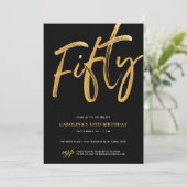Modern Fifty Script Gold Black 50th Birthday Kaart (Staand voorkant)