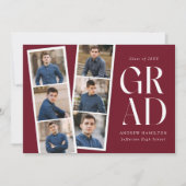 Modern Filmstrip Burgundy 6 Foto Afstuderen Aankondiging (Voorkant)