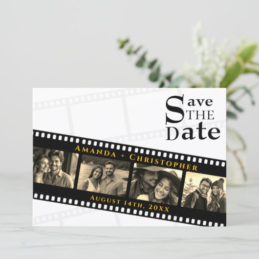 Modern Filmstrip QR Code Photo Wedding Save The Date (Staand voorkant)