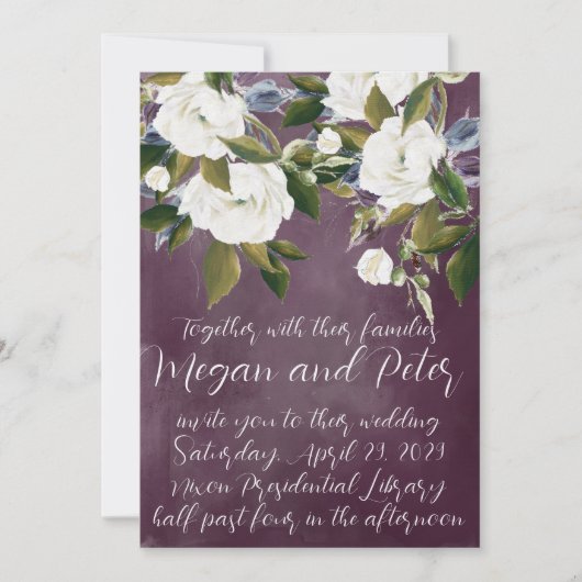 Modern Fine Art Calligraphy Plum Paarse Wedding Kaart (Voorkant)