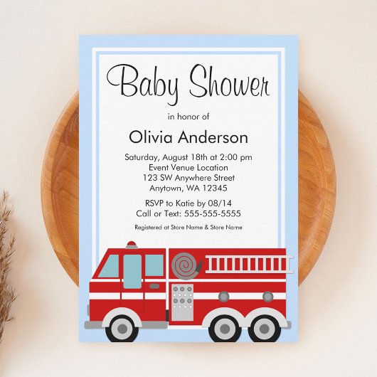 Modern Fire Truck Boy Baby shower Kaart