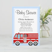 Modern Fire Truck Boy Baby shower Kaart (Staand voorkant)