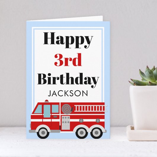 Modern Fire Truck Boy Birthday Kaart