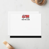 Modern Fire Truck Kinder - Gepersonaliseerd vlak Notitiekaartje (Voorkant / Achterkant in situ)