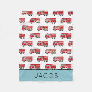 Modern Fire Truck Pattern Personalized Boy Fleece Deken