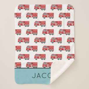 Modern Fire Truck Pattern Personalized Boy Sherpa Deken