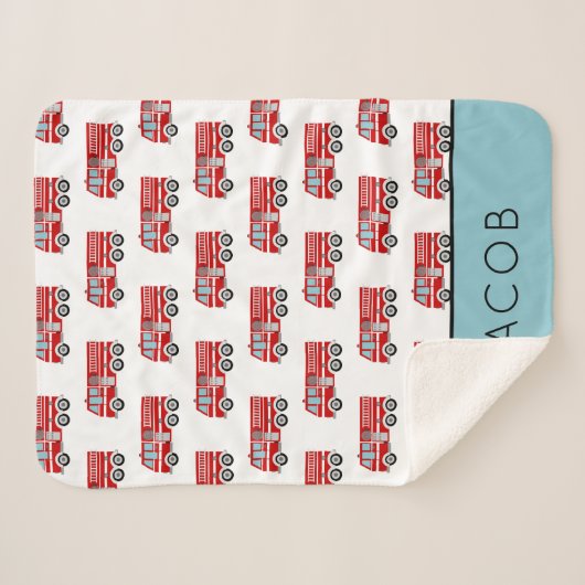Modern Fire Truck Pattern Personalized Boy Sherpa Deken (Voorkant (horizontaal))