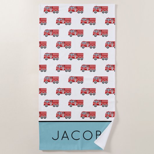 Modern Fire Truck Pattern Personalized Kinder Strandlaken (Voorkant)