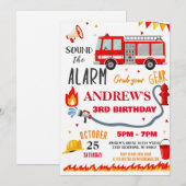 Modern Firefighter Party Birthday For boy Kaart (Voorkant / Achterkant)