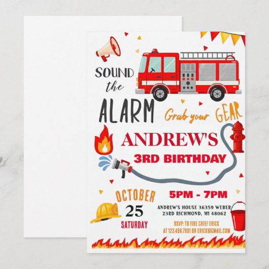 Modern Firefighter Party Birthday For boy Kaart (Voorkant / Achterkant)