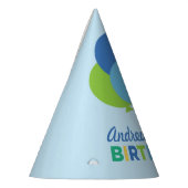 Modern First Birthday Boy Blue Green Balloons Feesthoedjes (Links)