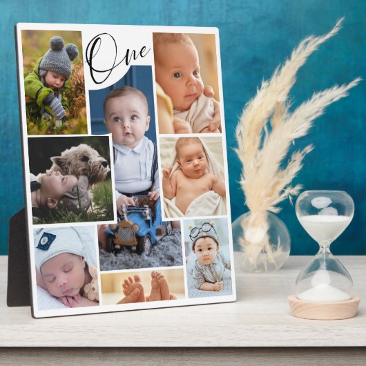 Modern First Birthday Photo Collage Keepomwille Fotoplaat (Zijkant)