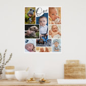 Modern First Birthday Photo Collage Keepsake Poster (Keuken)