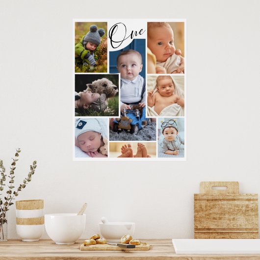 Modern First Birthday Photo Collage Keepsake  Poster (Keuken)