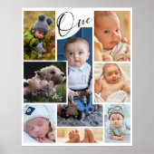 Modern First Birthday Photo Collage Keepsake  Poster (Voorkant)