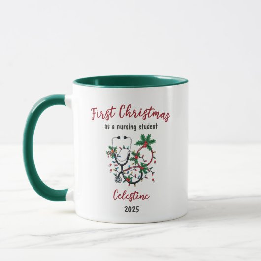 Modern First Christmas as a Nursing Student Custom Mok (Links)
