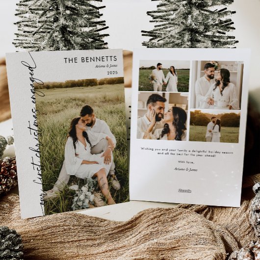 Modern First Christmas Engaged Photo Christmas Feestdagenkaart