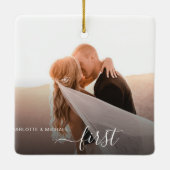 Modern First Christmas Married Photo Keramisch Ornament (Achterkant)