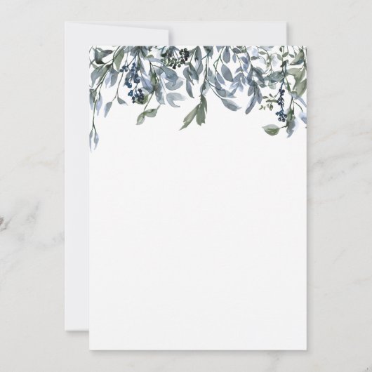 Modern First Heilige Communie Greenery Blue Flower Kaart (Achterkant)