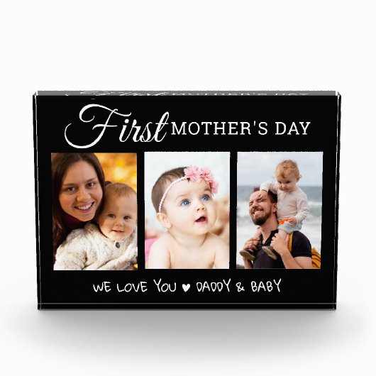 Modern First Mother's Day  3 Picture Collage Black Fotoblokken (Voorkant)